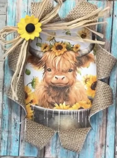highland cow farmhouse decor rustic cow wall art sunflower cow decor country home handmade cow sign